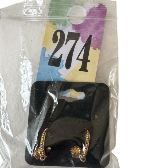 Gold with Amber Rhinestones Hoop Earrings - Picture 2 of 2